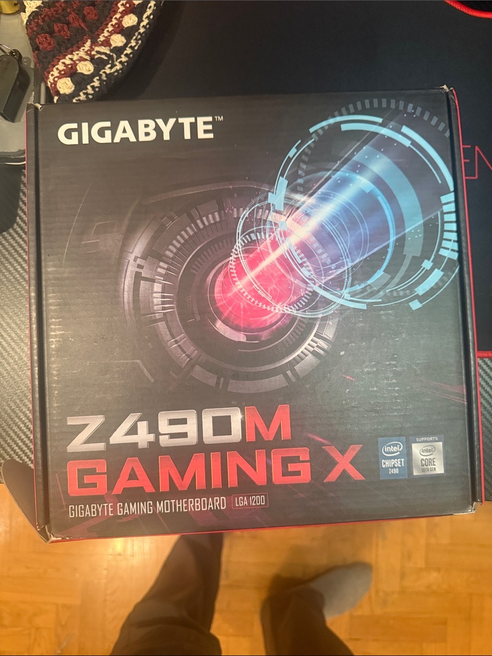 GIGABYTE Z490M GAMING X Motherboard Box - Black/Red/Blue Artwork